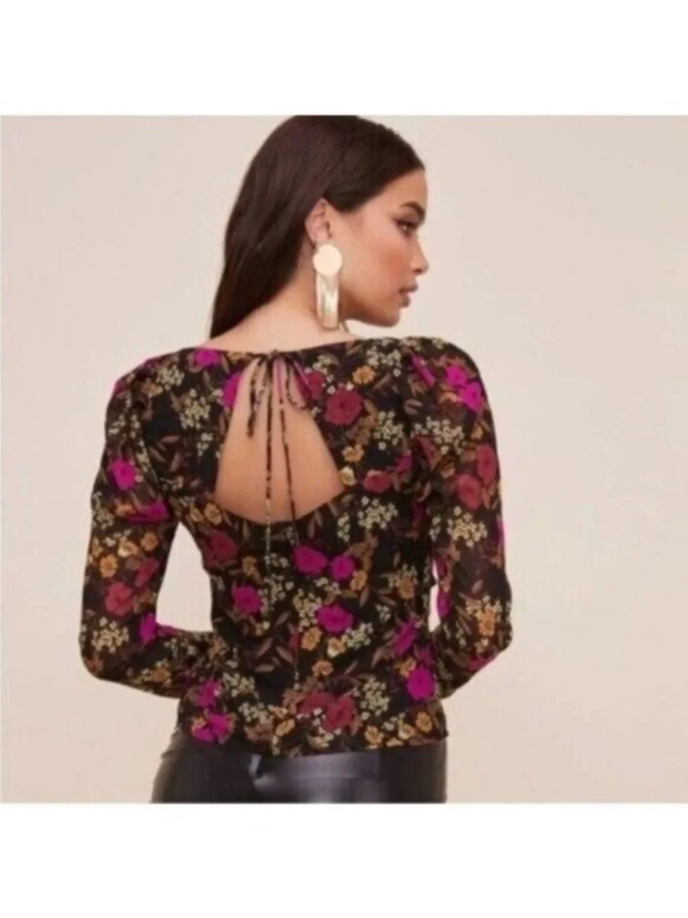 Astr Dark Floral Ruched Blouse Feminine Whimsigoth Open Back